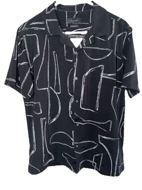 Porter & Ash-Men's 4 Way Kinetic Stretch Button Up Shirt Black/White Abst Sz L
